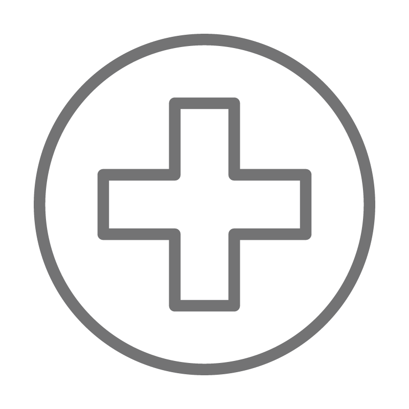 Medical cross circle icon used to represent vehicle crash rehabilitation