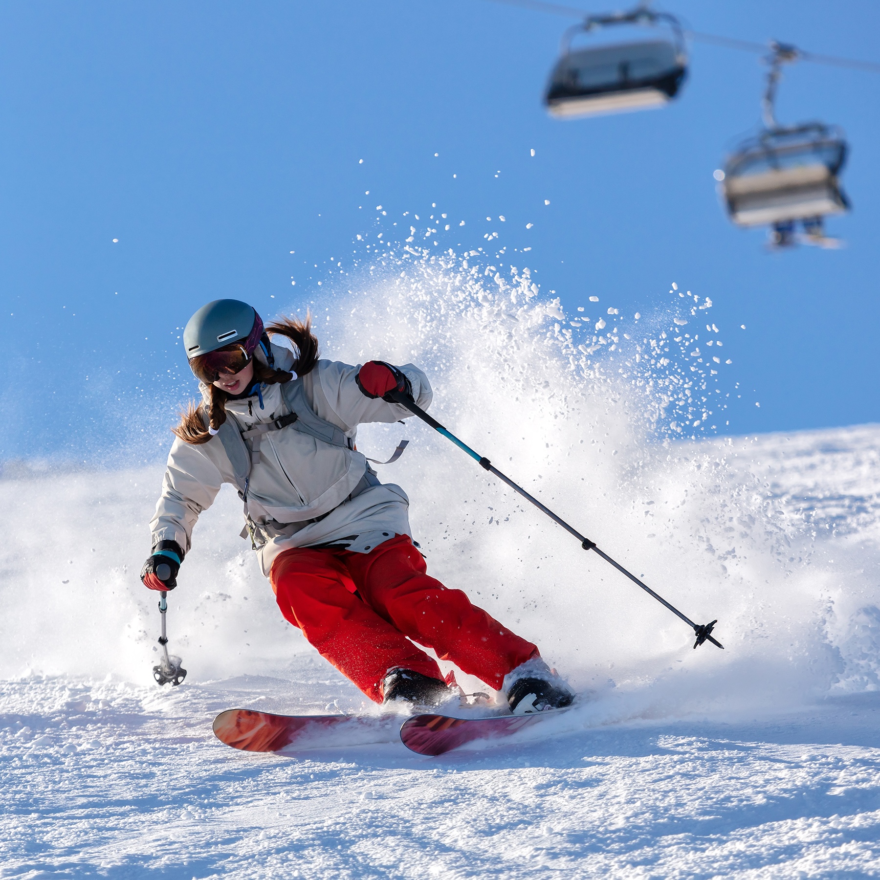 Downhill skier on mountain